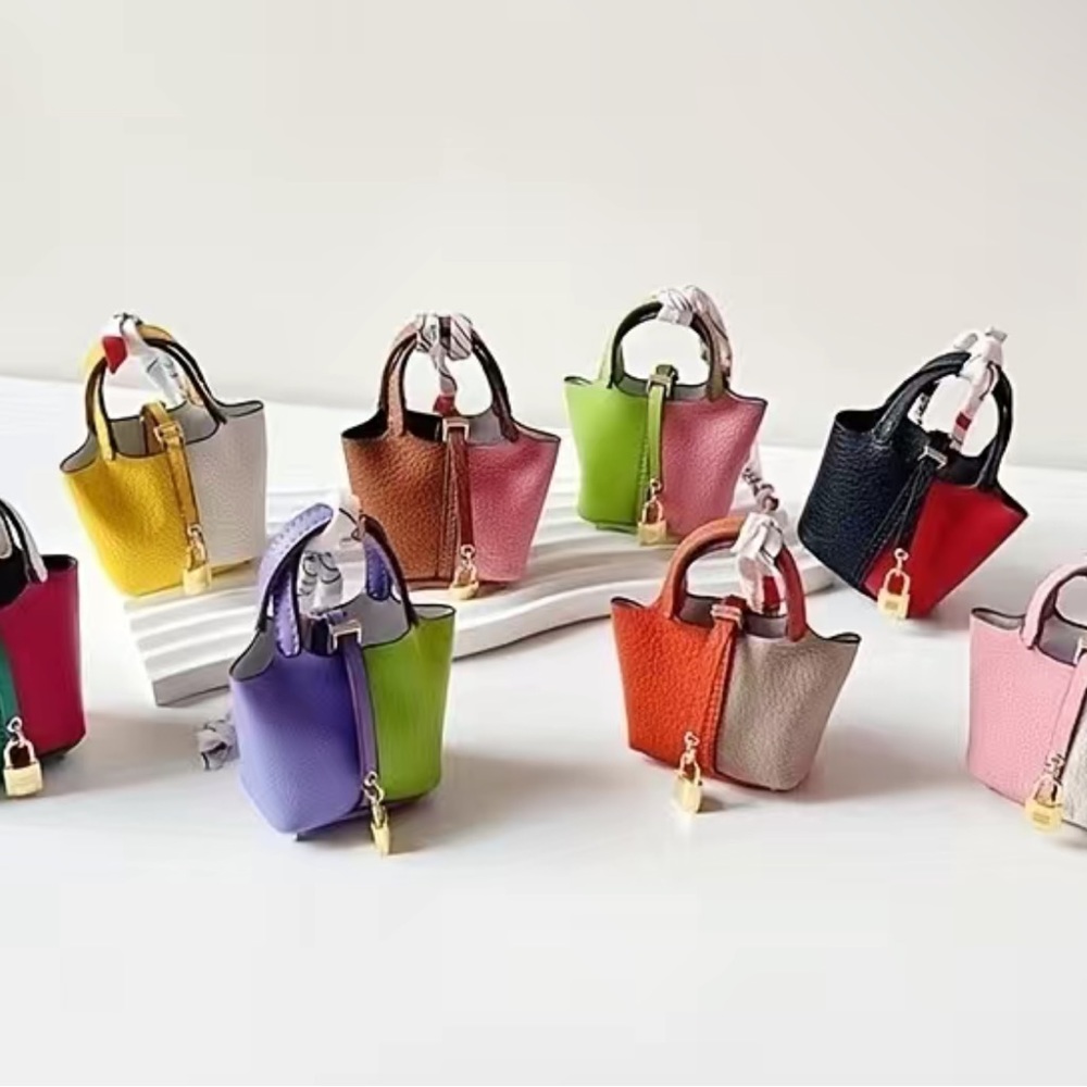Mini Bucketbag with Twilly Handbag Pendent for AirPods Keychain Ornament